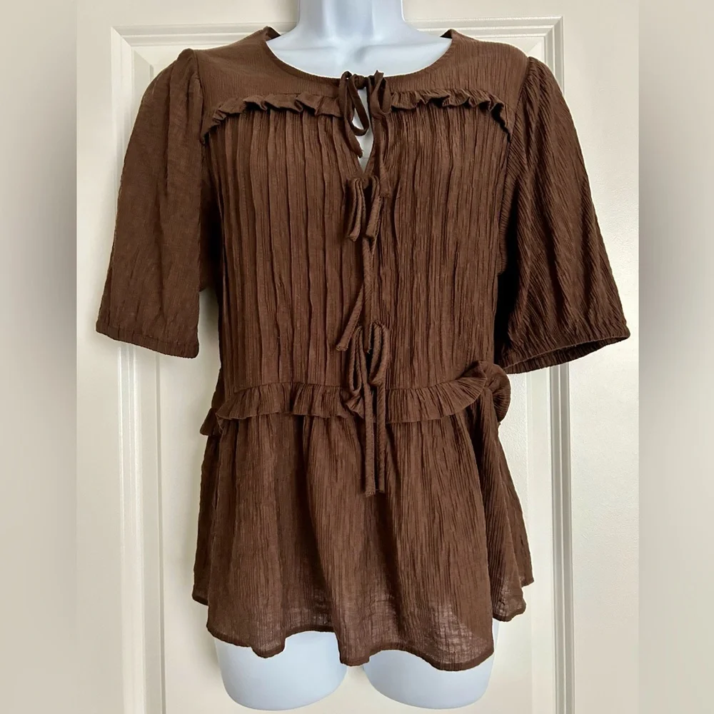 Laura Ashley Chocolate Brown Blouse Size Medium - Picture 2 of 4